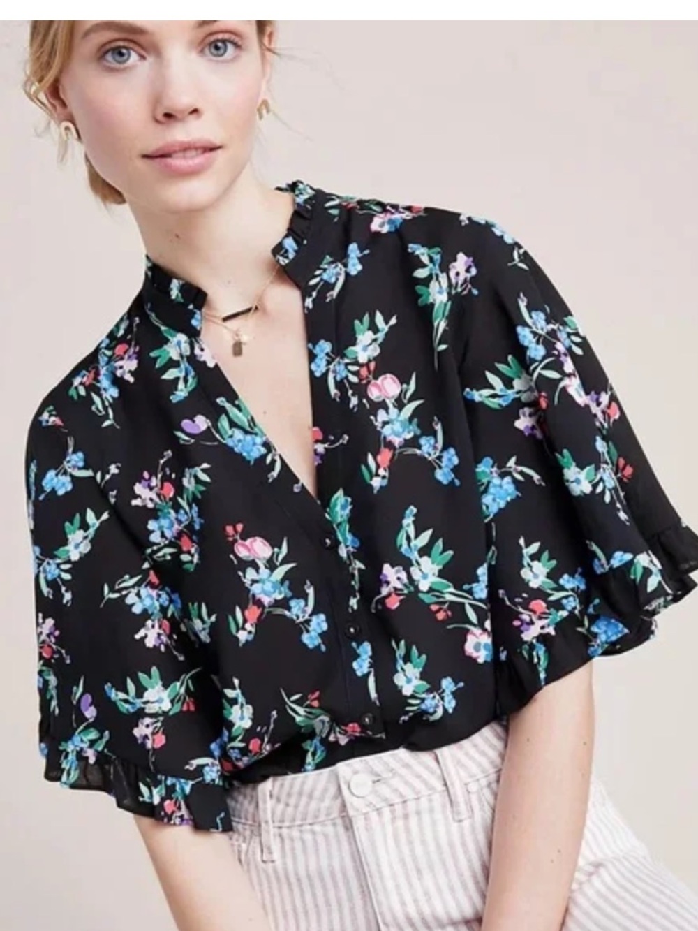 Anthropologie Maeve Aveiro Flutter sleeve blouse M